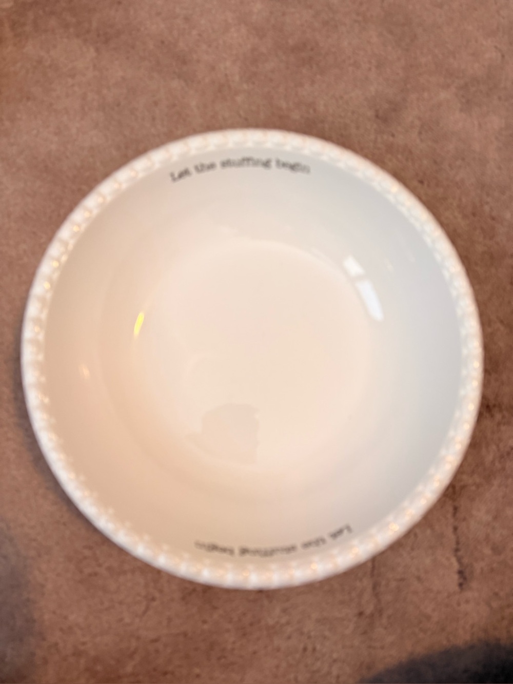Mud Pie “Let the Stuffing Begin” Thanksgiving Serving Bowl 12” White Ceramic
